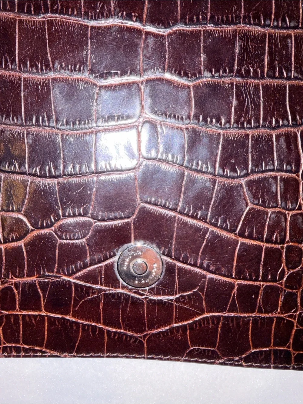 RALPH LAUREN BROWN ALLIGATOR PRINT Ltr .925 STERLING SILVER HARDWARE HANDBAG